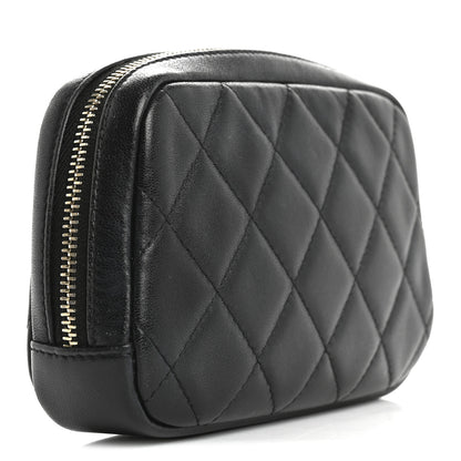 Chanel Lambskin Quilted Small Curvy Pouch Cosmetic Case Black 3 of 13