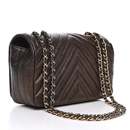 Chanel Metallic Caviar Chevron Quilted Mini Statement Flap Bronze 3 of 12