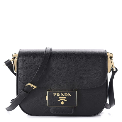 Prada Saffiano Lux Embleme Flap Shoulder Bag Black 1 of 9