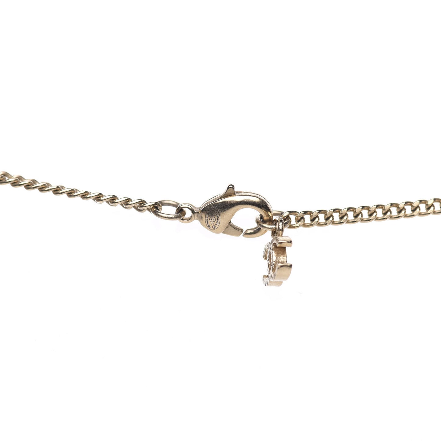 Metal Crystal Baguette CC Pendant Necklace Gold