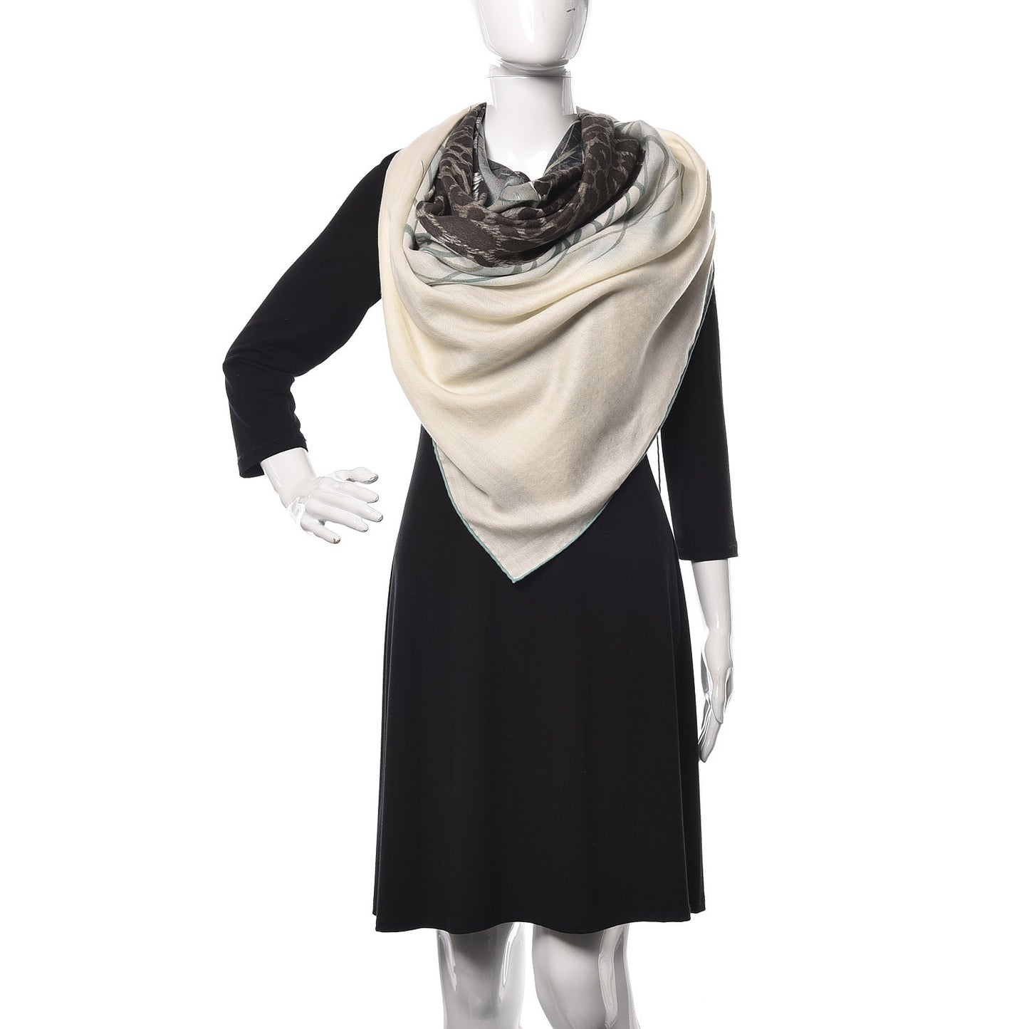 Cashmere Silk Panthera Pardus Shawl 140 Blanc Anthracite Vert