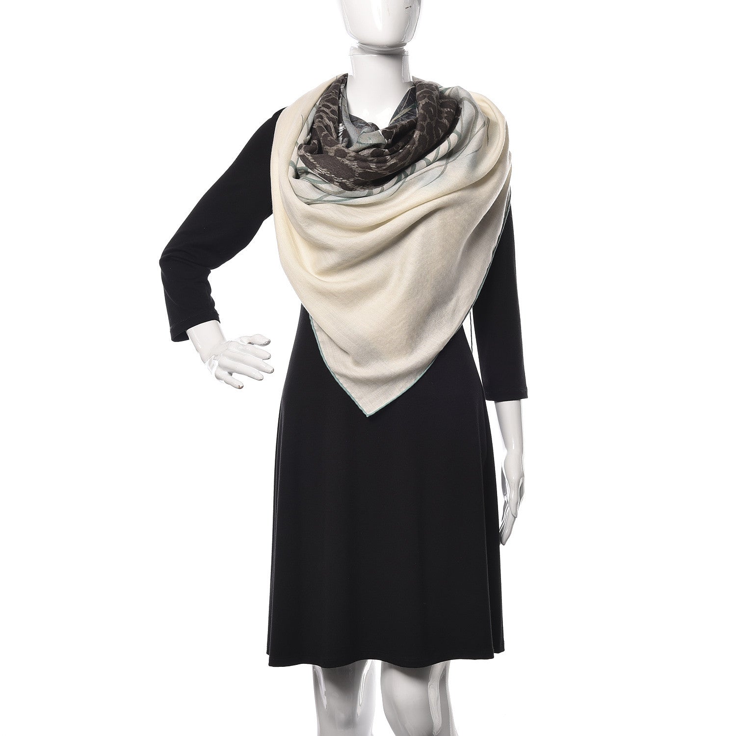 Hermes Cashmere Silk Panthera Pardus Shawl 140 Blanc Anthracite Vert 2 of 6