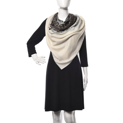 Hermes Cashmere Silk Panthera Pardus Shawl 140 Blanc Anthracite Vert 2 of 6