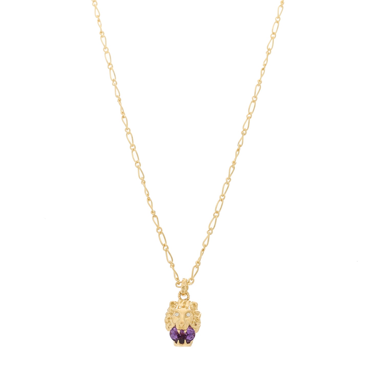 18K Yellow Gold Diamond Amethyst Lion Head Necklace
