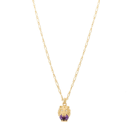 Gucci 18K Yellow Gold Diamond Amethyst Lion Head Necklace 1 of 5