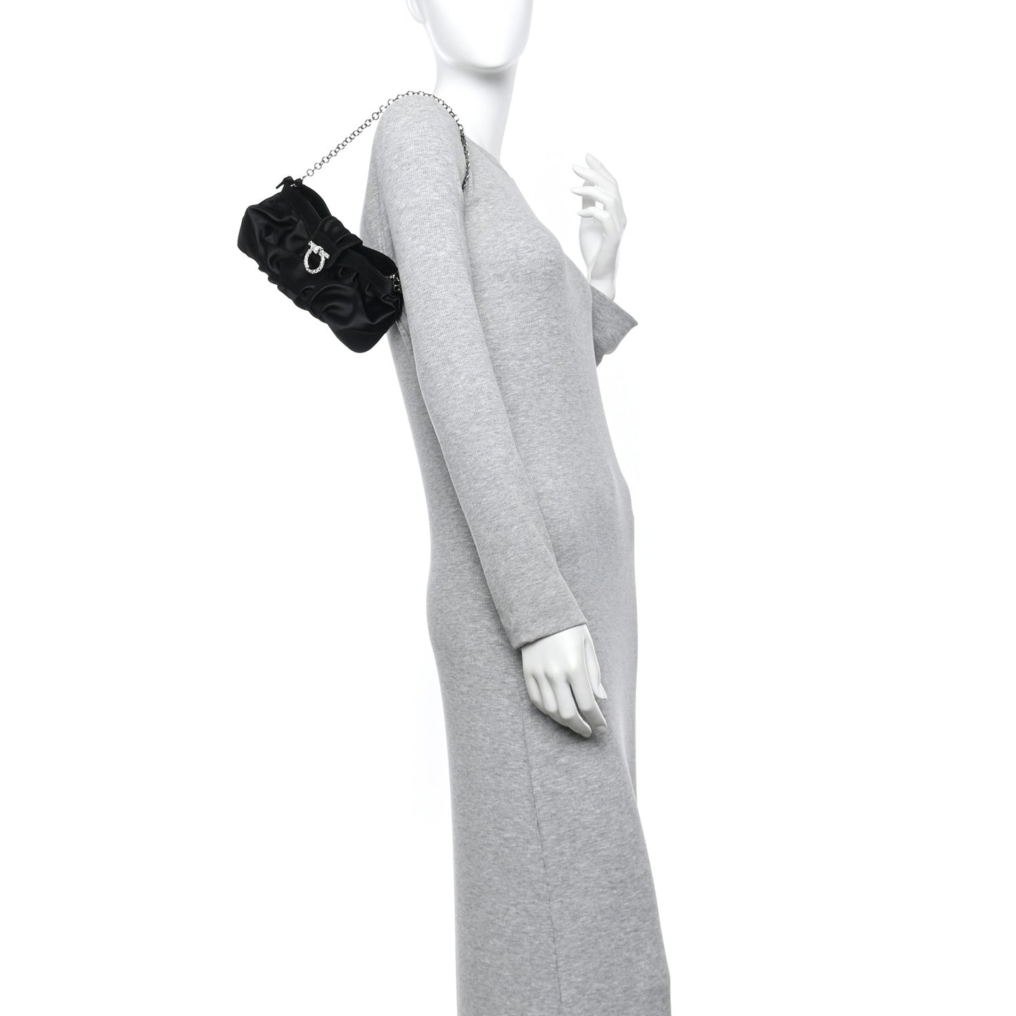 Satin Crystal Chain Clutch Black