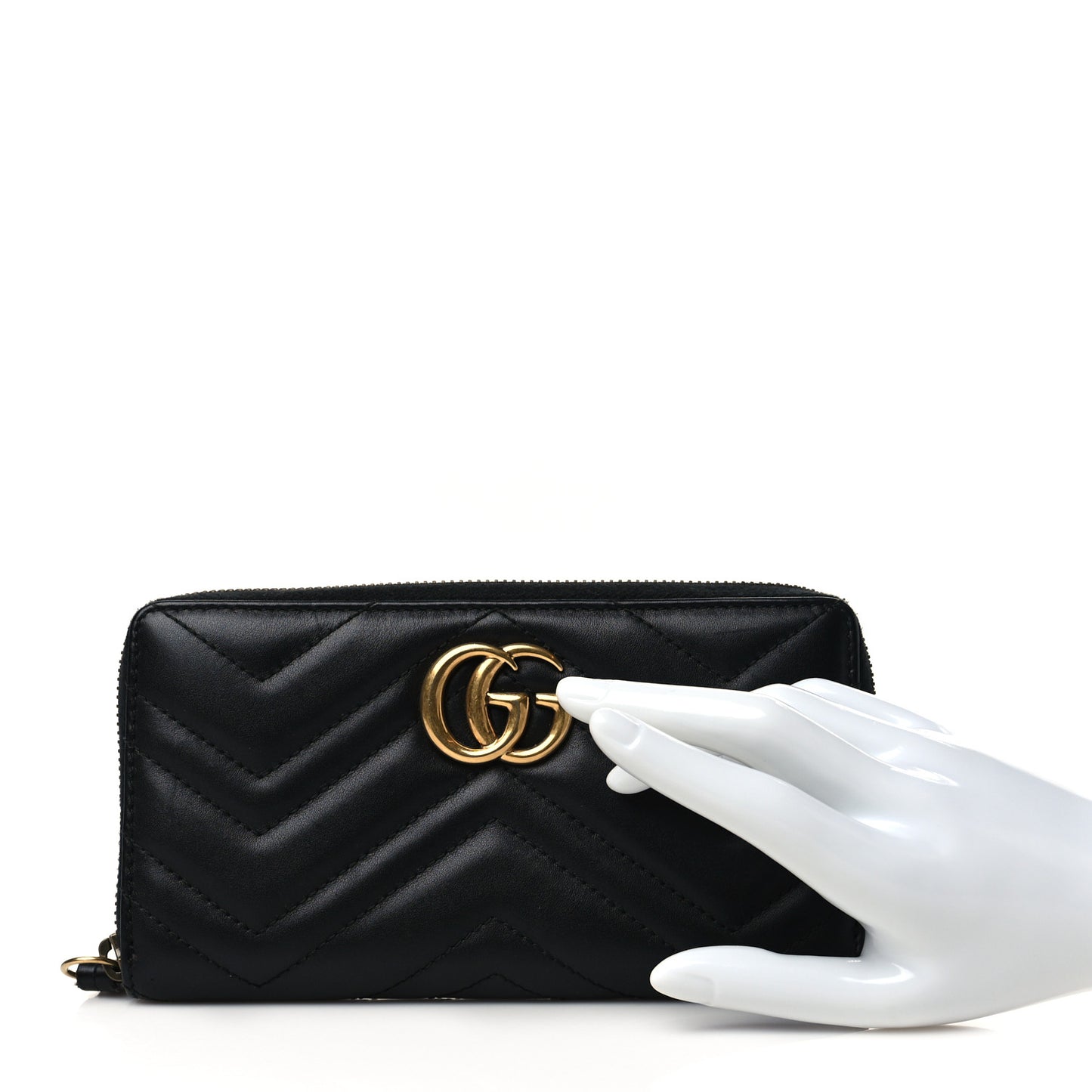 Calfskin Matelasse GG Marmont Zip Around Wallet Black