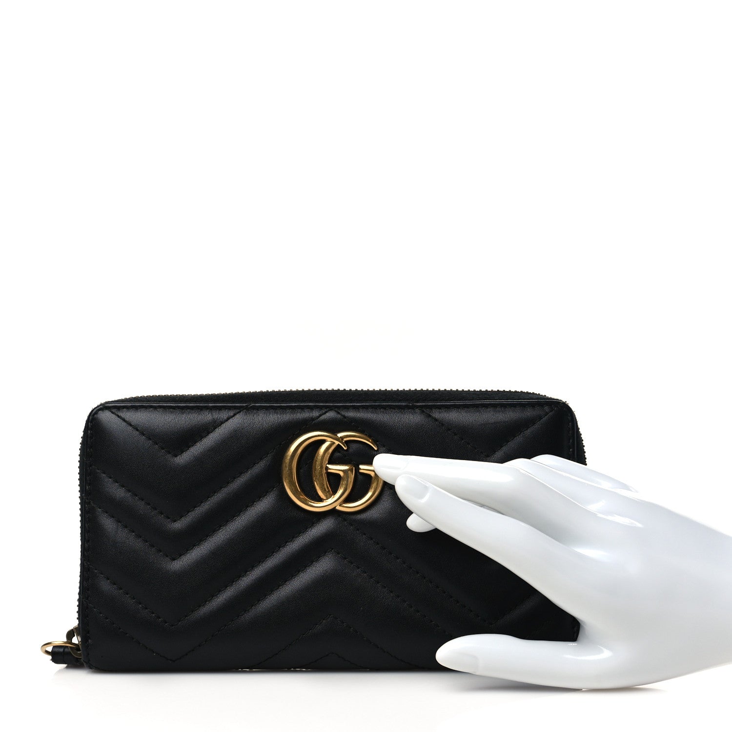 Gucci Calfskin Matelasse GG Marmont Zip Around Wallet Black 2 of 6