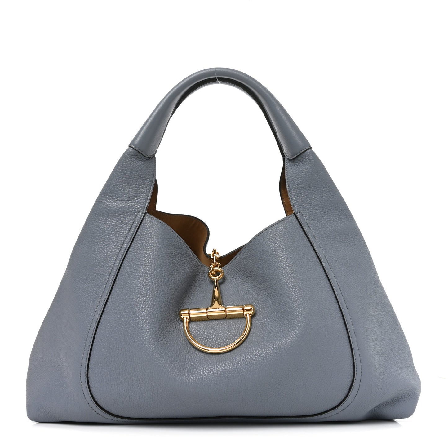 Grained Calfskin Softbit Maxi Shoulder Bag Foggy Grey