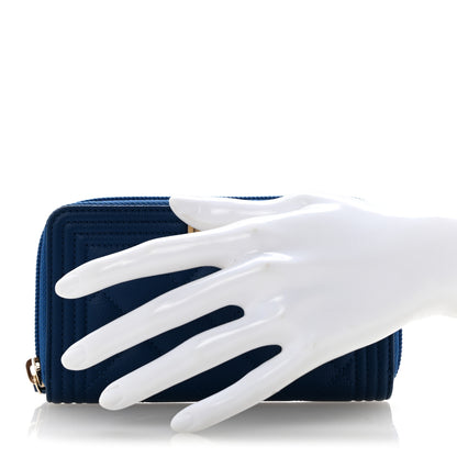 Chanel Caviar Quilted Boy Small Zip Around Wallet Blue 2 of 9
