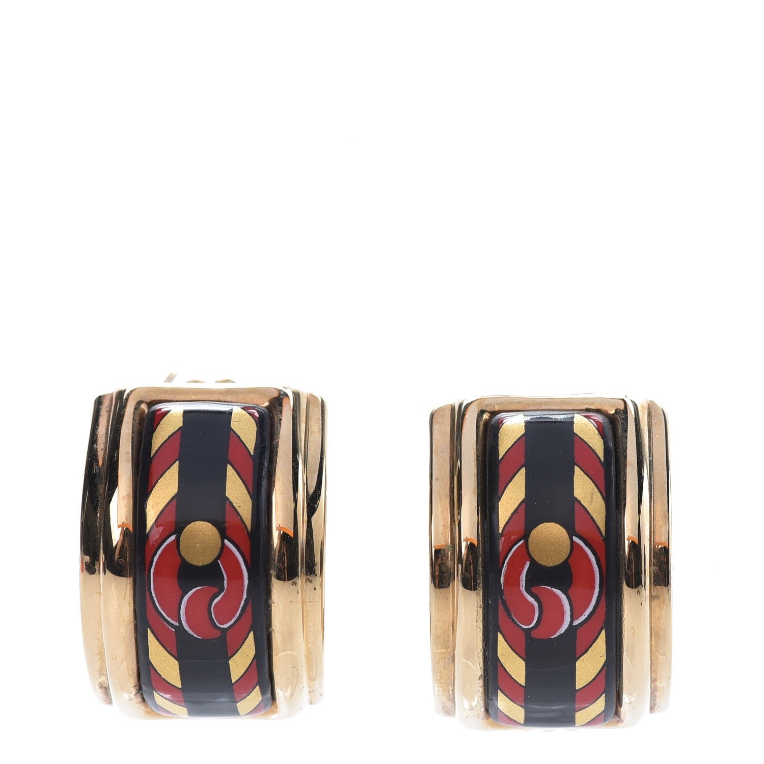 Hermes Enamel Clip On Earrings Gold 1 of 9