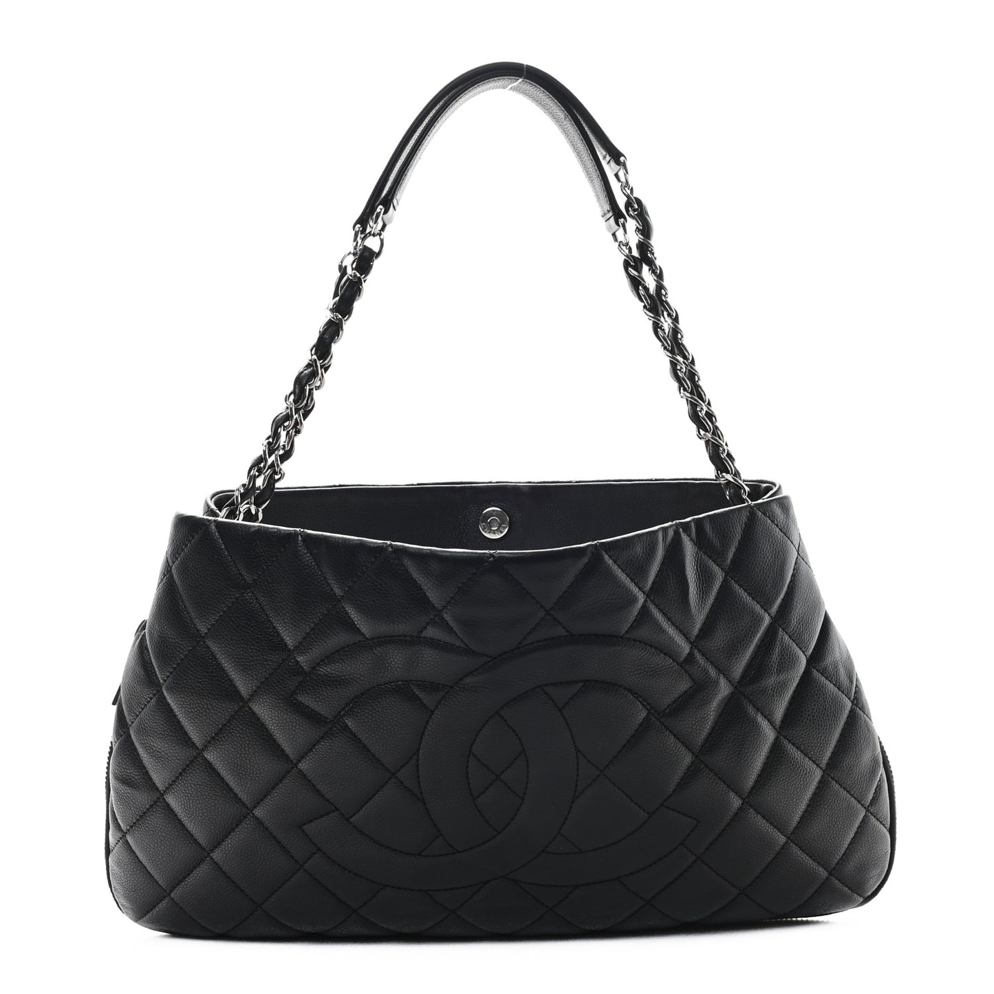 Caviar Quilted Expandable Zip Shoulder Bag Black