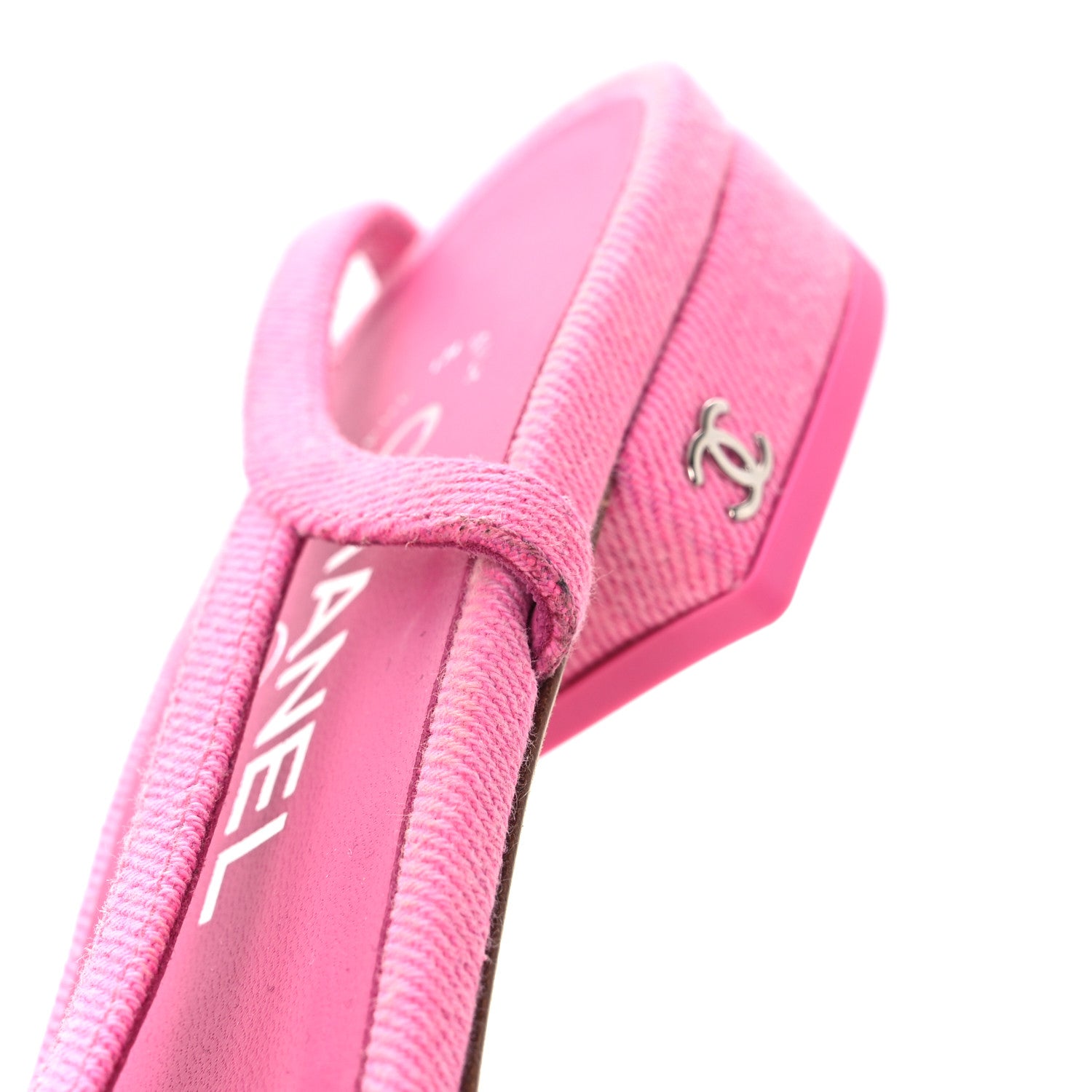 Chanel Denim Cap Toe CC Slingback Flat 40 Neon Pink 1778420