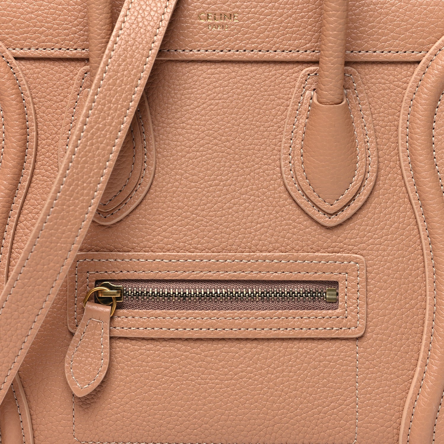 Celine Drummed Calfskin Nano Luggage Desert Rose 9 of 11