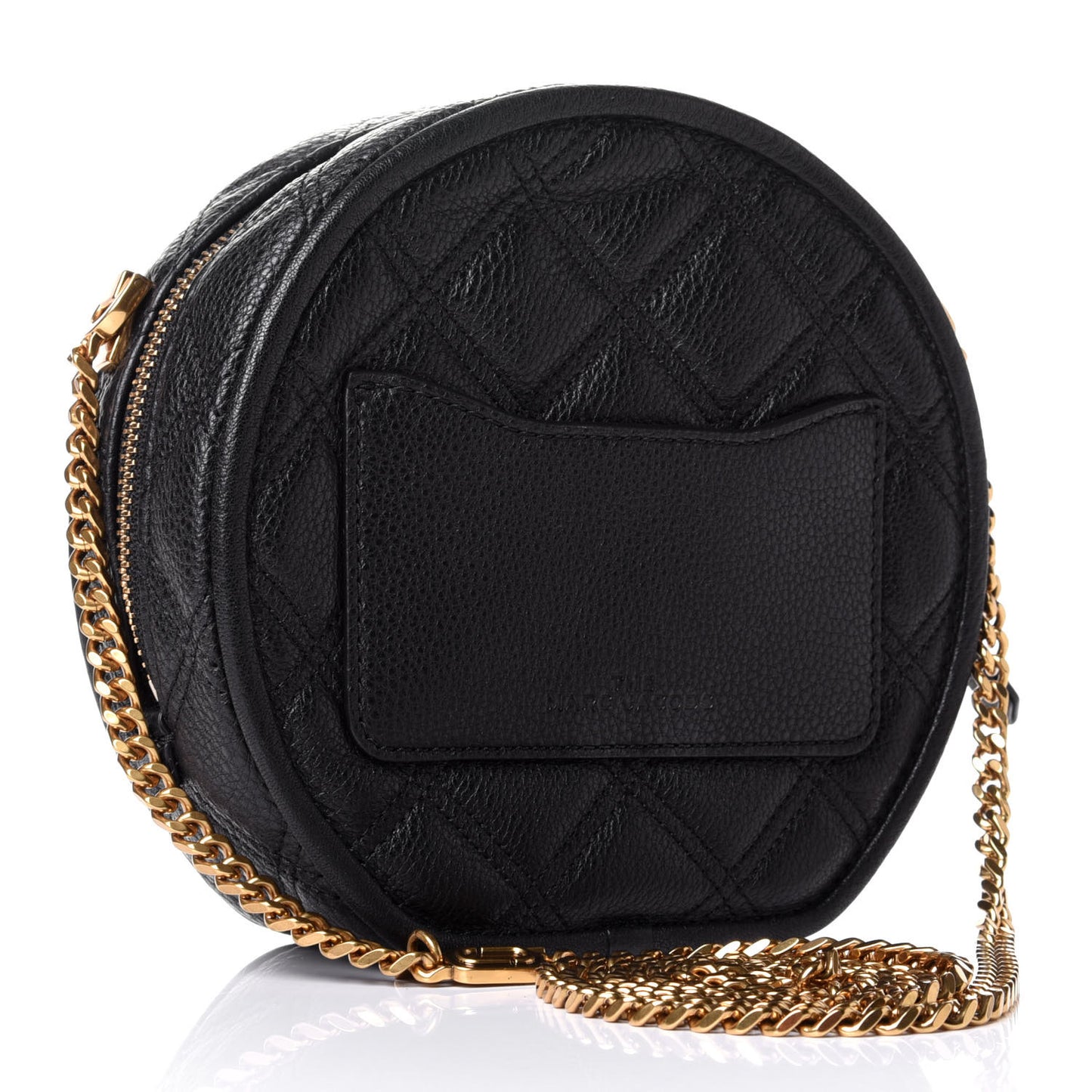 Grained Calfskin Quilted The Status Round Crossbody Black