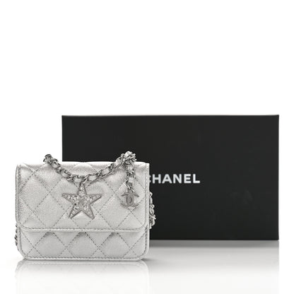 Chanel Metallic Goatskin Quilted Crystal CC Walk Of Fame Clutch With Chain Silver 10 of 10