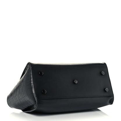 Saint Laurent Smooth Calfskin Crocodile Embossed Small Monogram Downtown Cabas Black 4 of 12