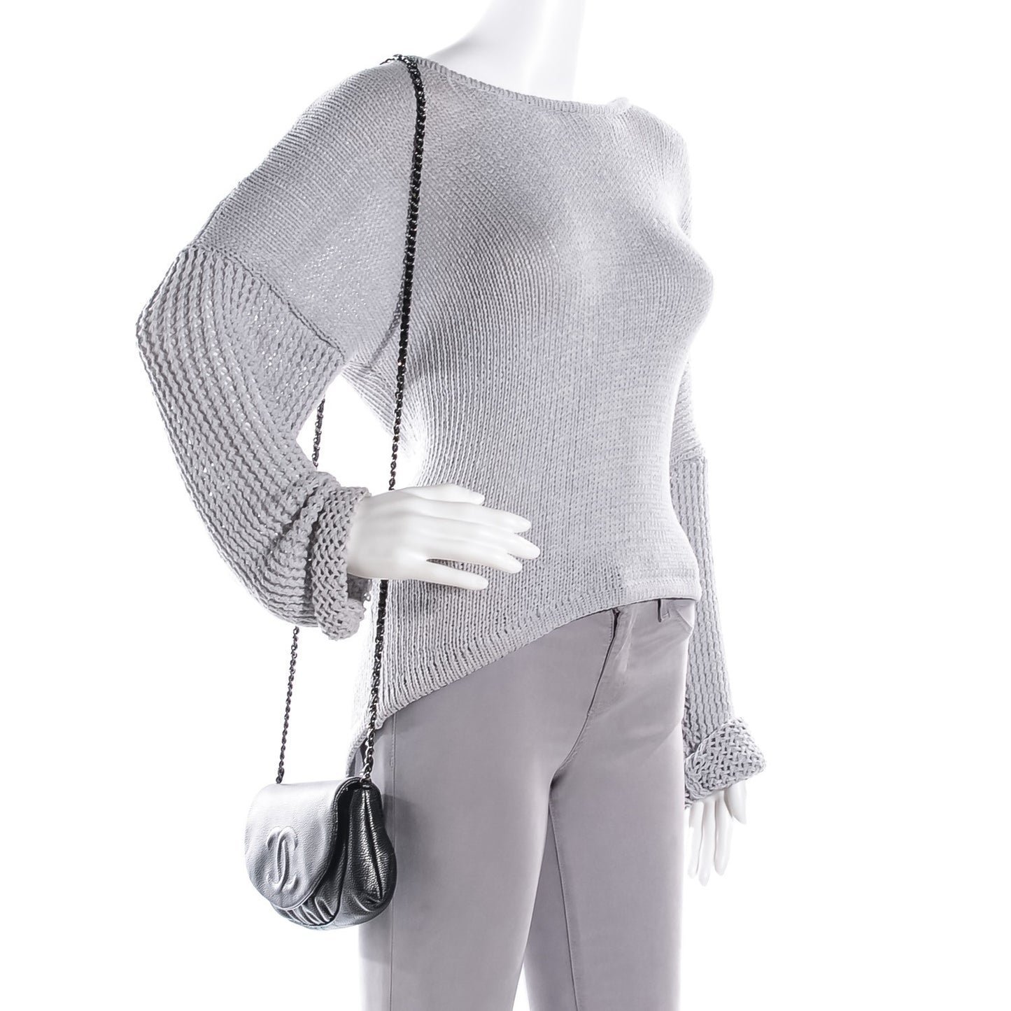 Metallic Caviar Half Moon Wallet On Chain WOC Dark Silver