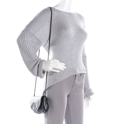 Chanel Metallic Caviar Half Moon Wallet On Chain WOC Dark Silver 2 of 8