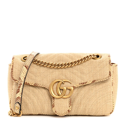 Gucci Raffia Elaphe Matelasse Small GG Marmont Shoulder Bag Natural Cream Brown 1 of 10