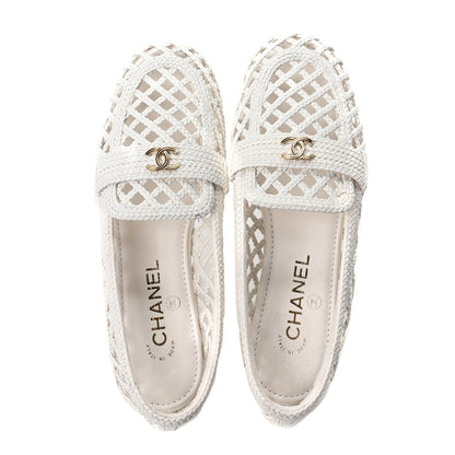 Chanel Braided Lambskin CC Mocassin Loafers 37 White 2 of 9