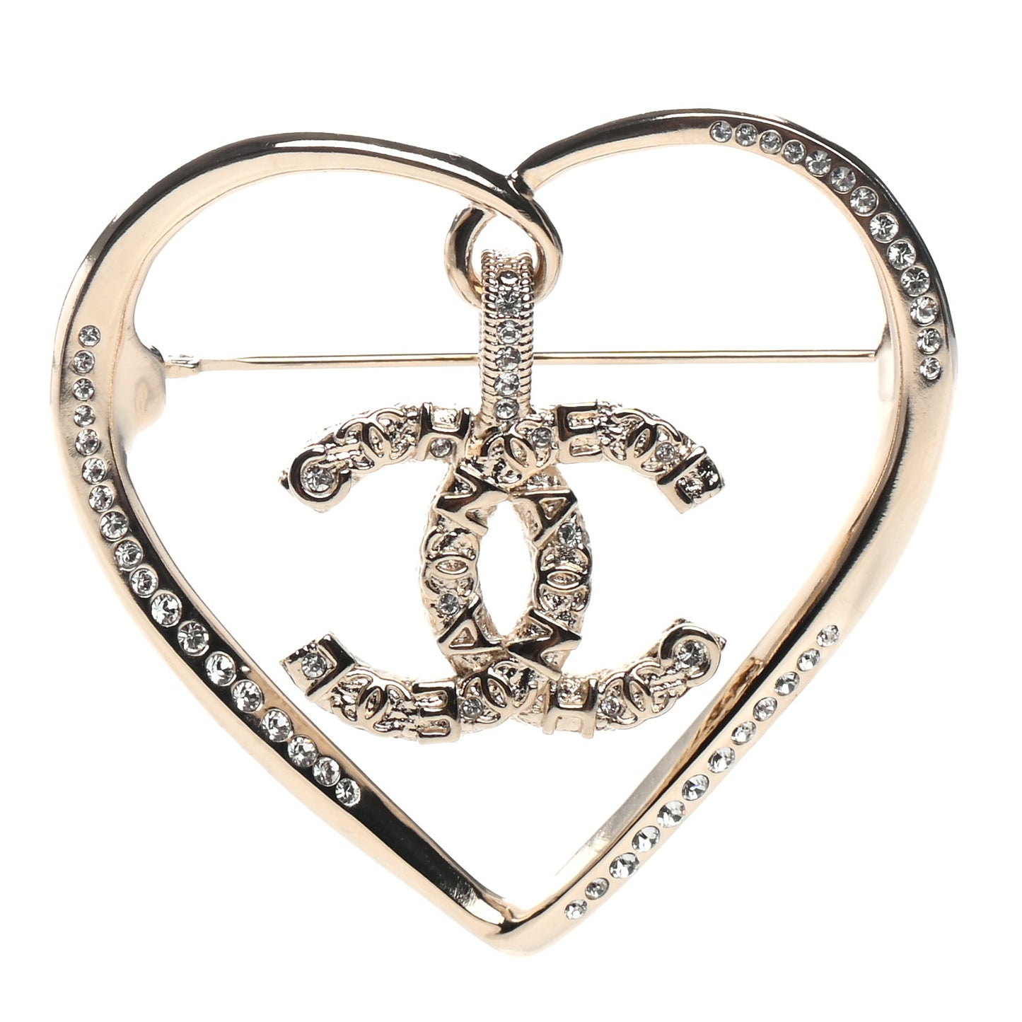 Crystal CC Logo Heart Brooch Gold