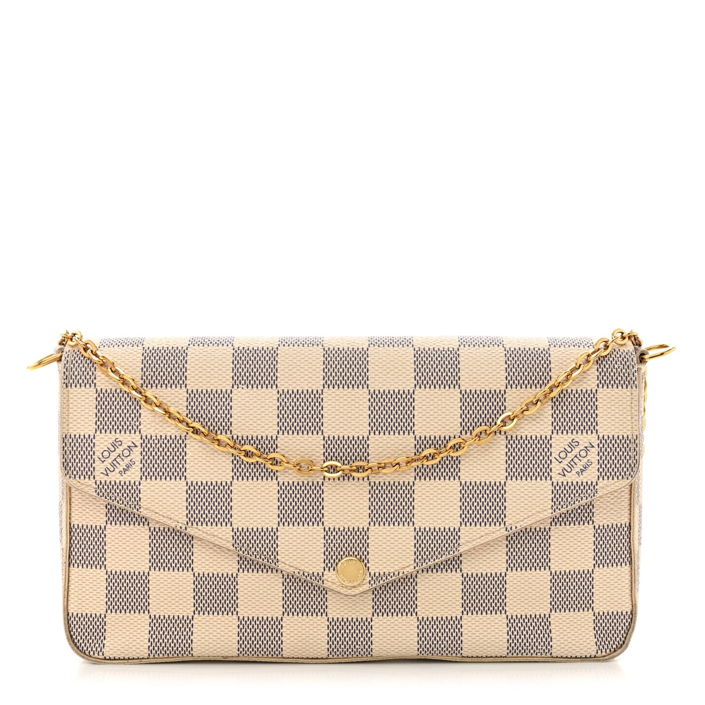 Damier Azur Pochette Felicie Chain Wallet Rose Ballerine