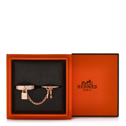 Hermes 18K Rose Gold Diamond Kelly Clochette Double Ring 50 5.25 7 of 7