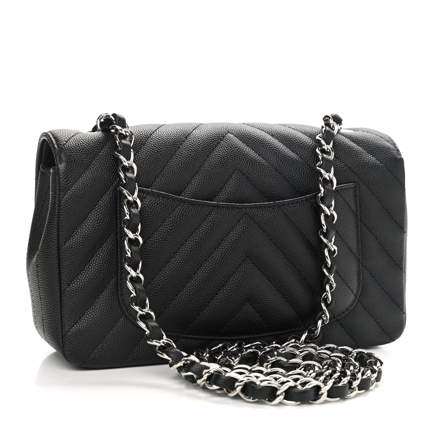 Caviar Chevron Quilted Mini Rectangular Flap Black