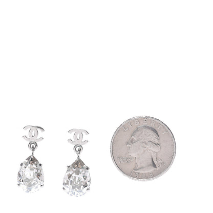 Chanel Crystal CC Tear Drop Earrings Silver 2 of 4
