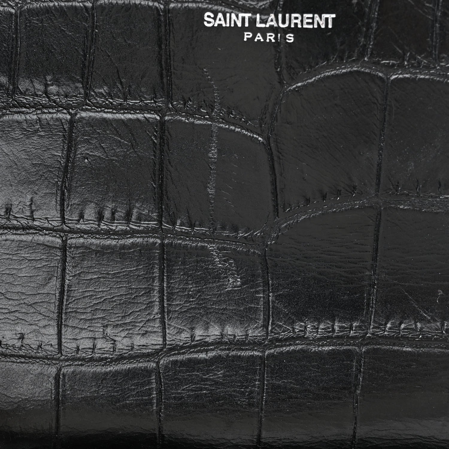 Saint Laurent Calfskin Crocodile Embossed Small Classic Monogram Kate Tassel Satchel Black 5 of 14