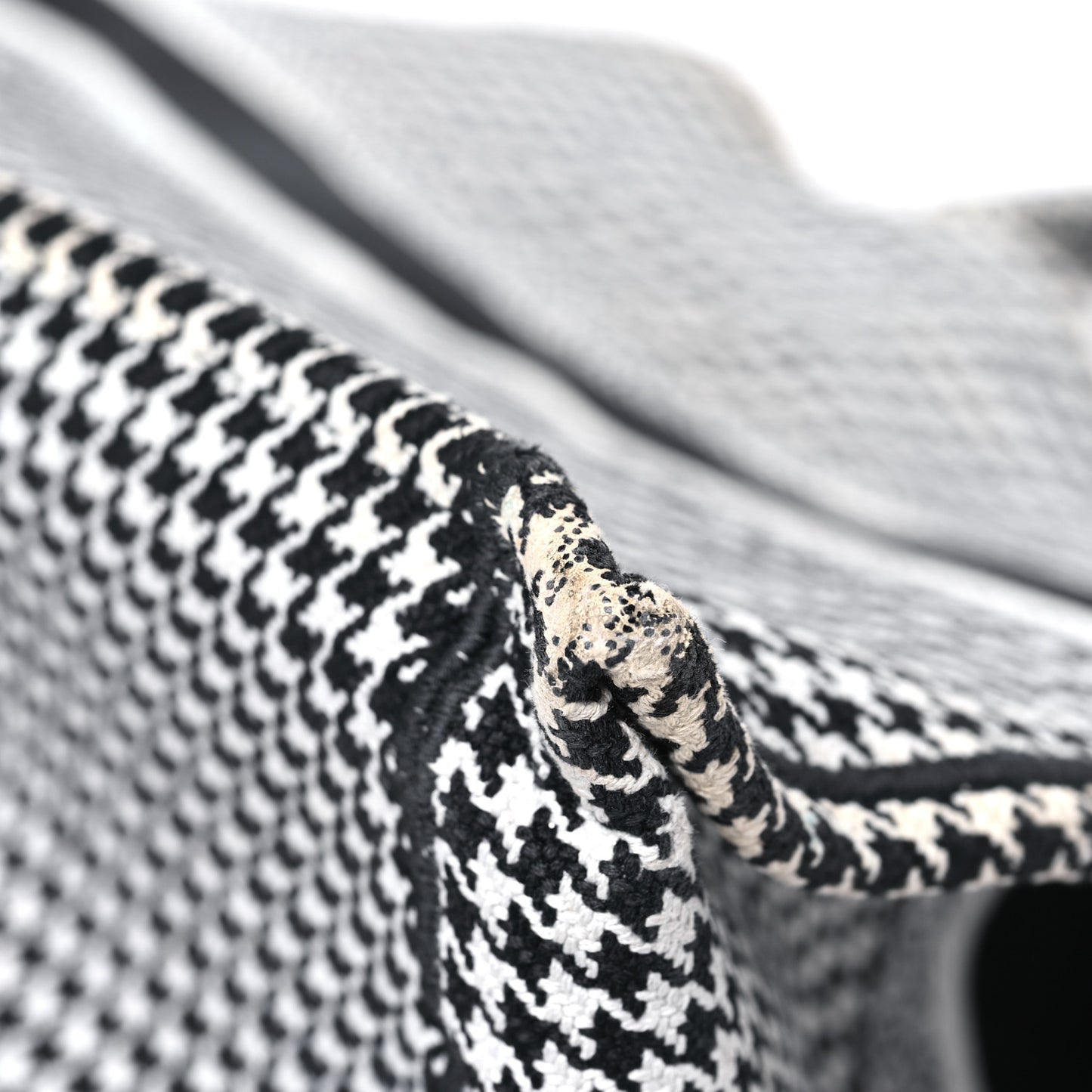 Canvas Houndstooth Embroidered Large Book Tote Black White