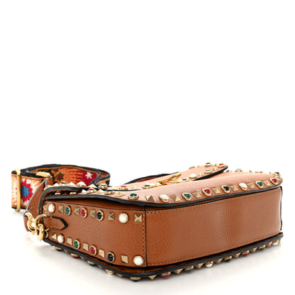 Valentino Garavani Calfskin Enchanted Wonderland Medium Guitar Strap Rockstud Rolling Flap Saddle Bag Light Cuir 4 of 10