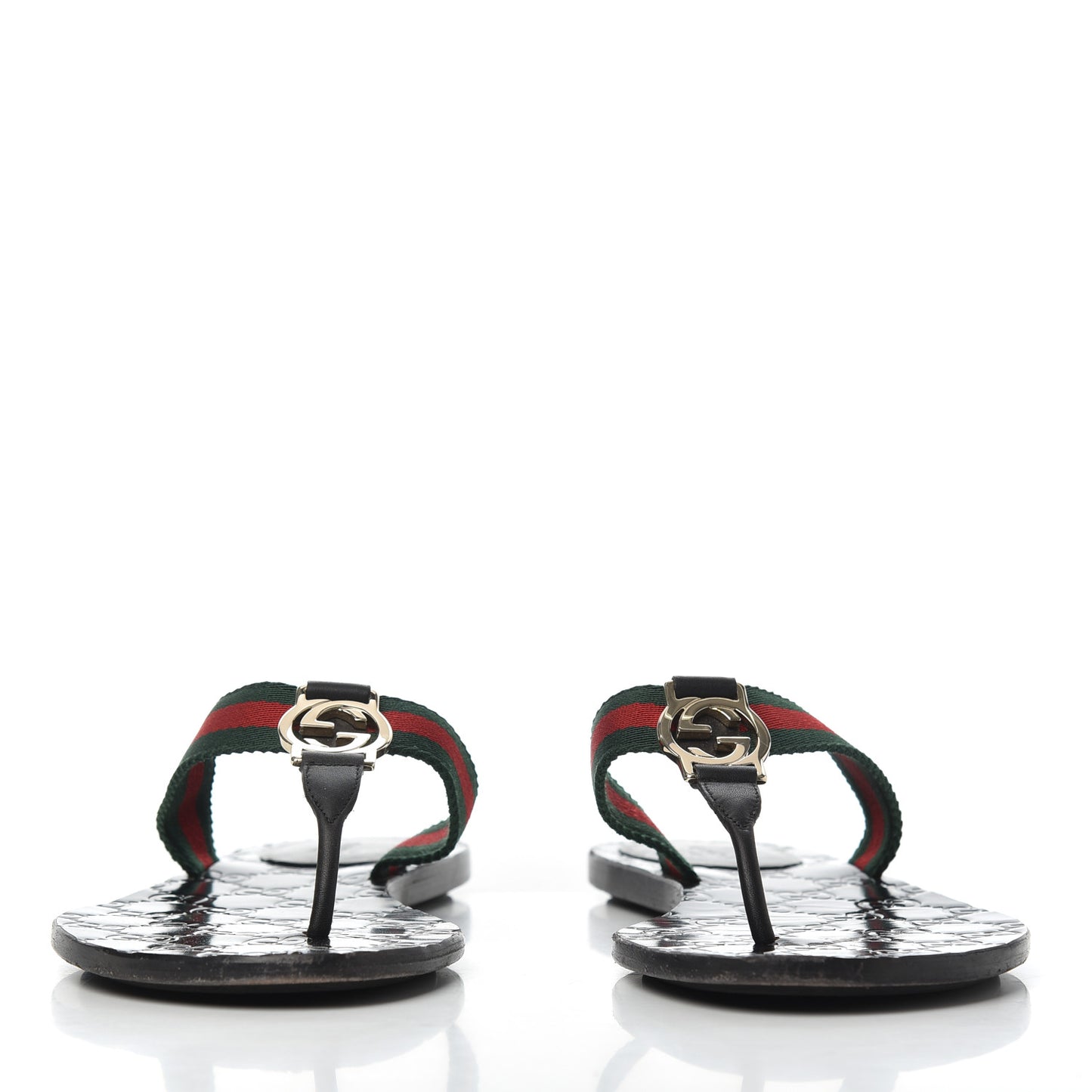 Nylon Guccissima Web Womens Thong Sandals 38.5 Green Red Black