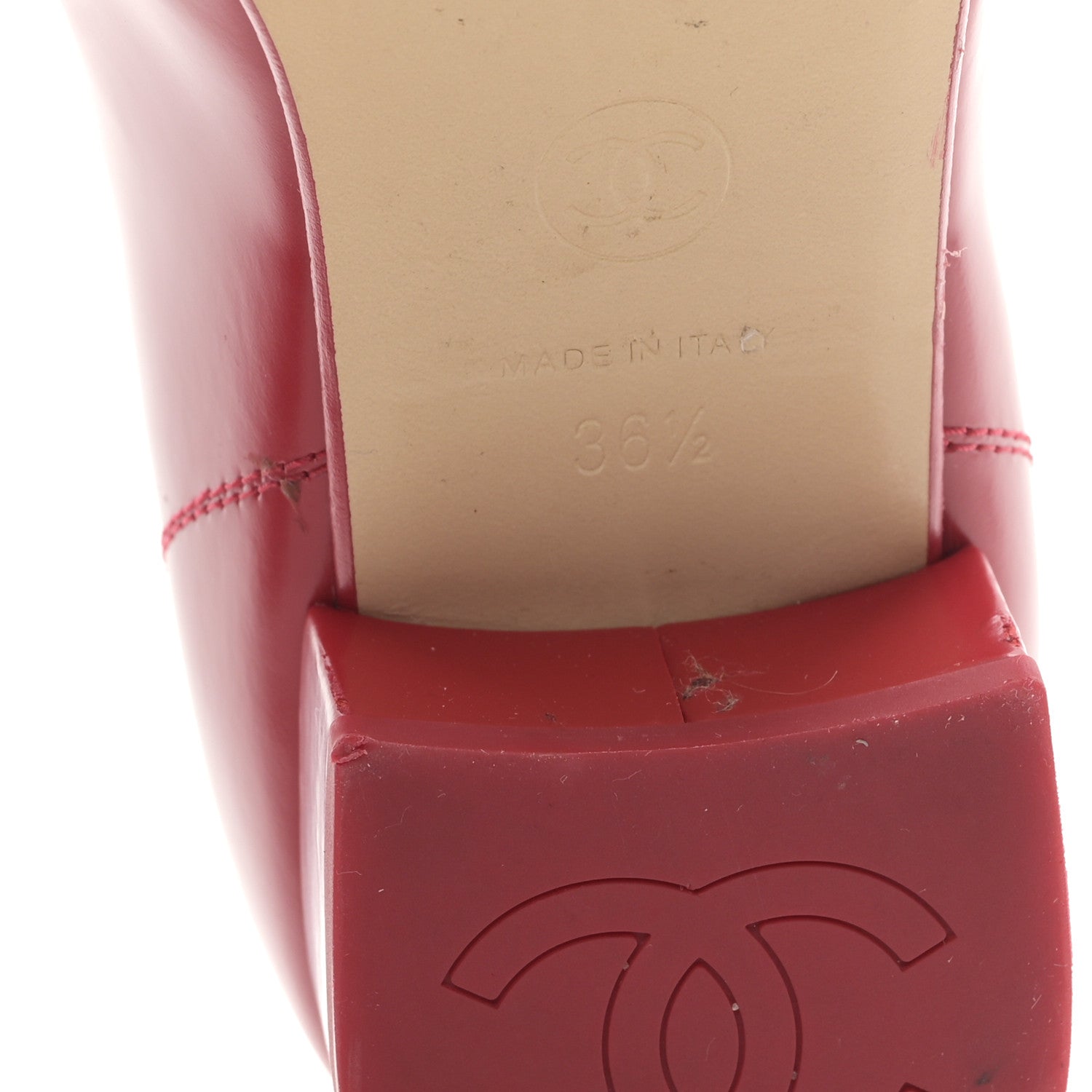 Chanel Shiny Calfskin Logo Loafers 36.5 Red 7 of 9