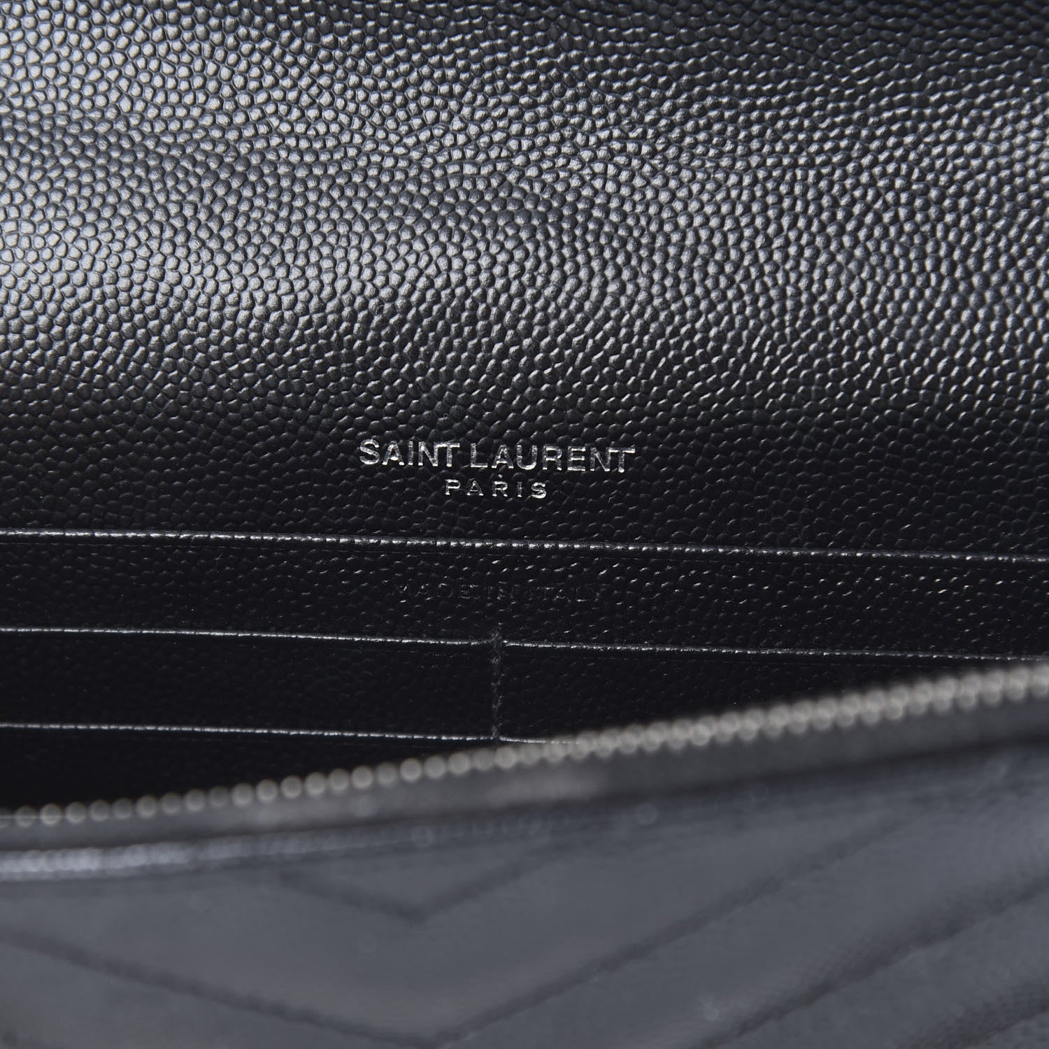 Saint Laurent Grain De Poudre Matelasse Chevron Monogram Envelope Chain Wallet Black 6 of 11