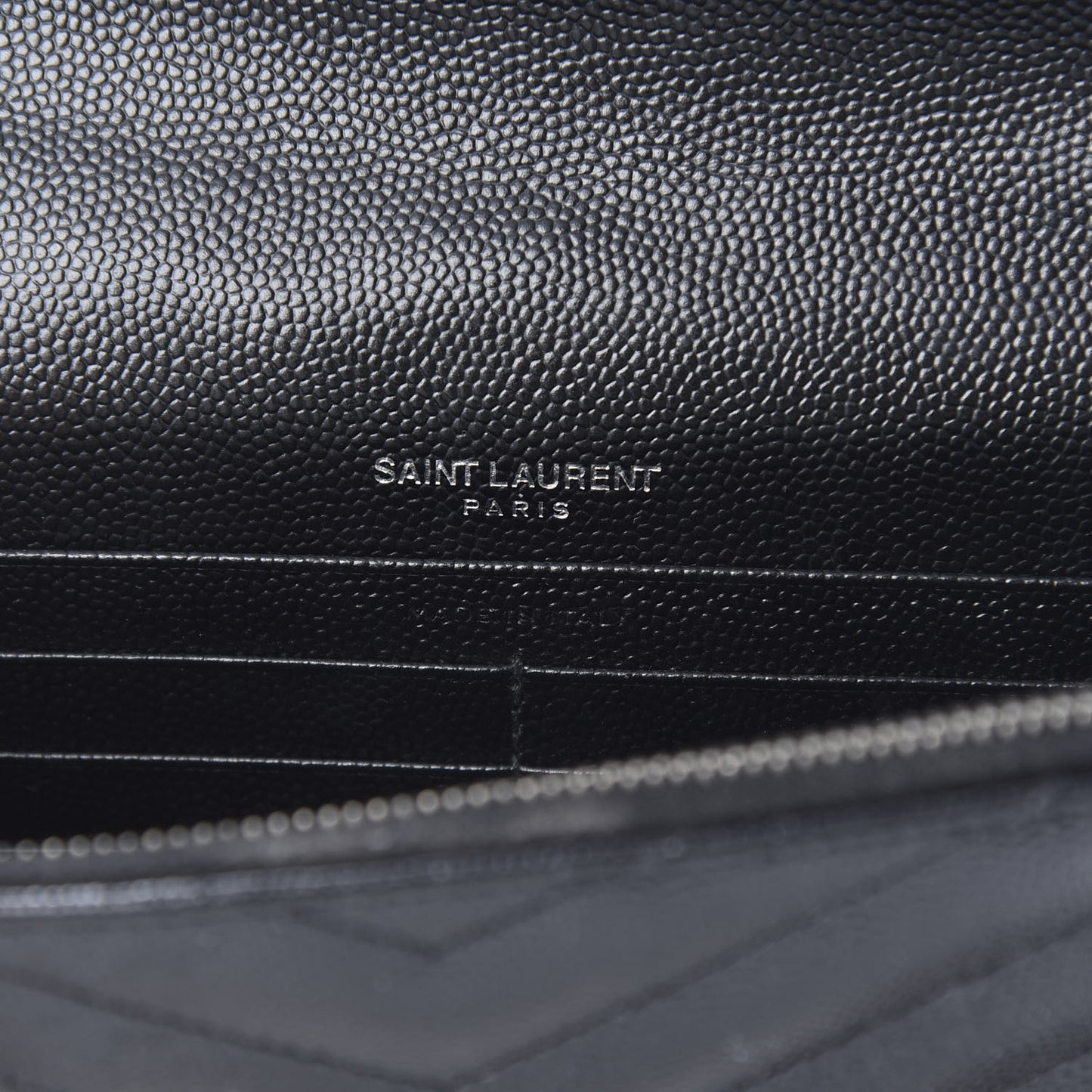 Grain De Poudre Matelasse Chevron Monogram Envelope Chain Wallet Black