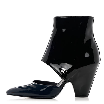 Chanel Patent Calfskin Short Ankle Boots 37.5 Black Navy Blue 1 of 8