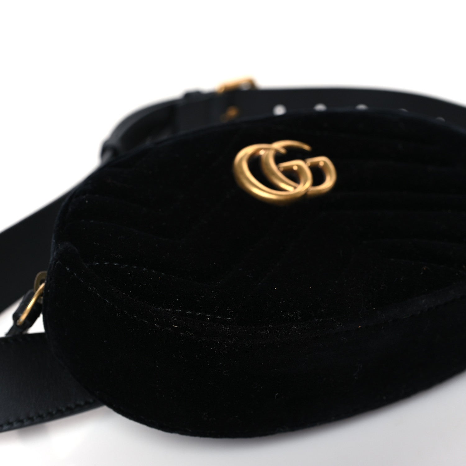 Gucci Velvet Matelasse GG Marmont Belt Bag 85 34 Black 8 of 9