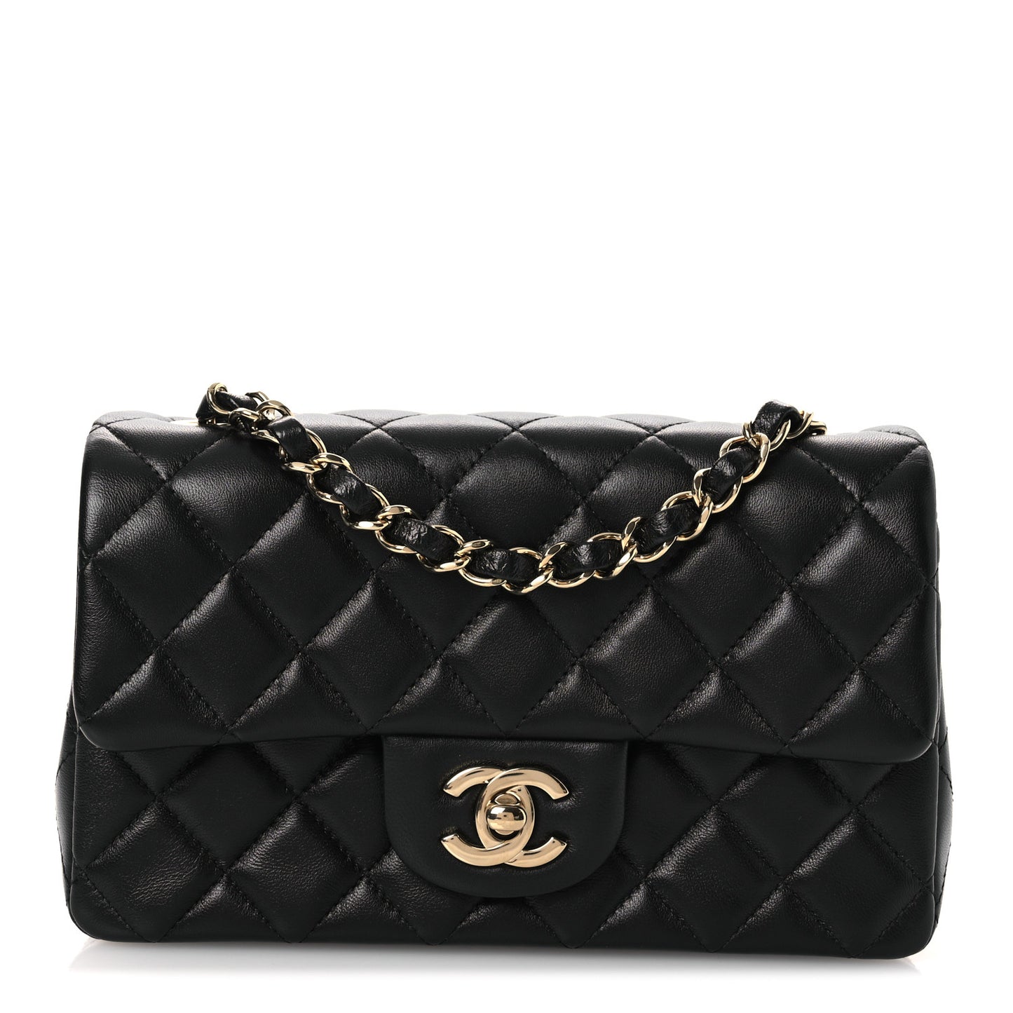 Lambskin Quilted Mini Rectangular Flap Black