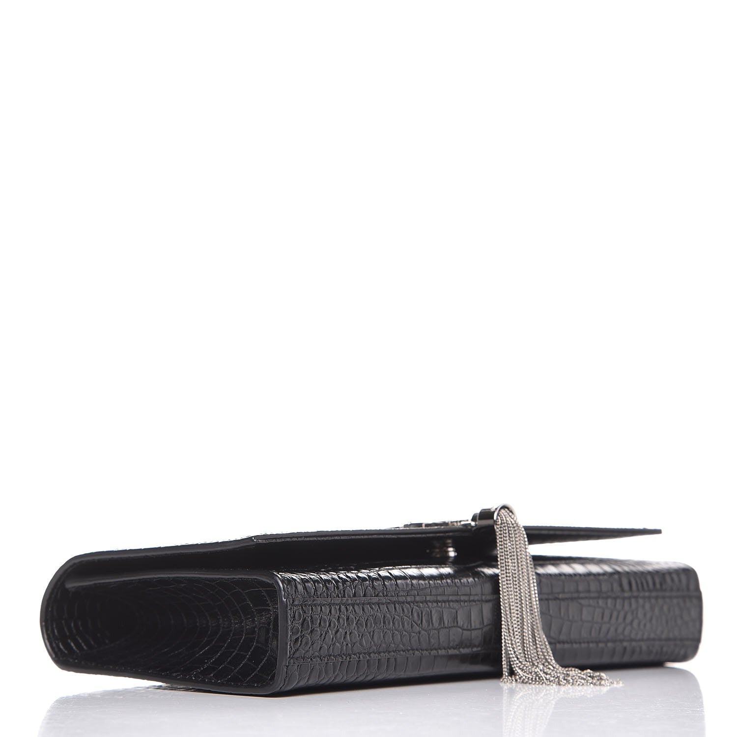 Saint Laurent Calfskin Crocodile Embossed Classic Monogram Tassel Clutch Black 4 of 7