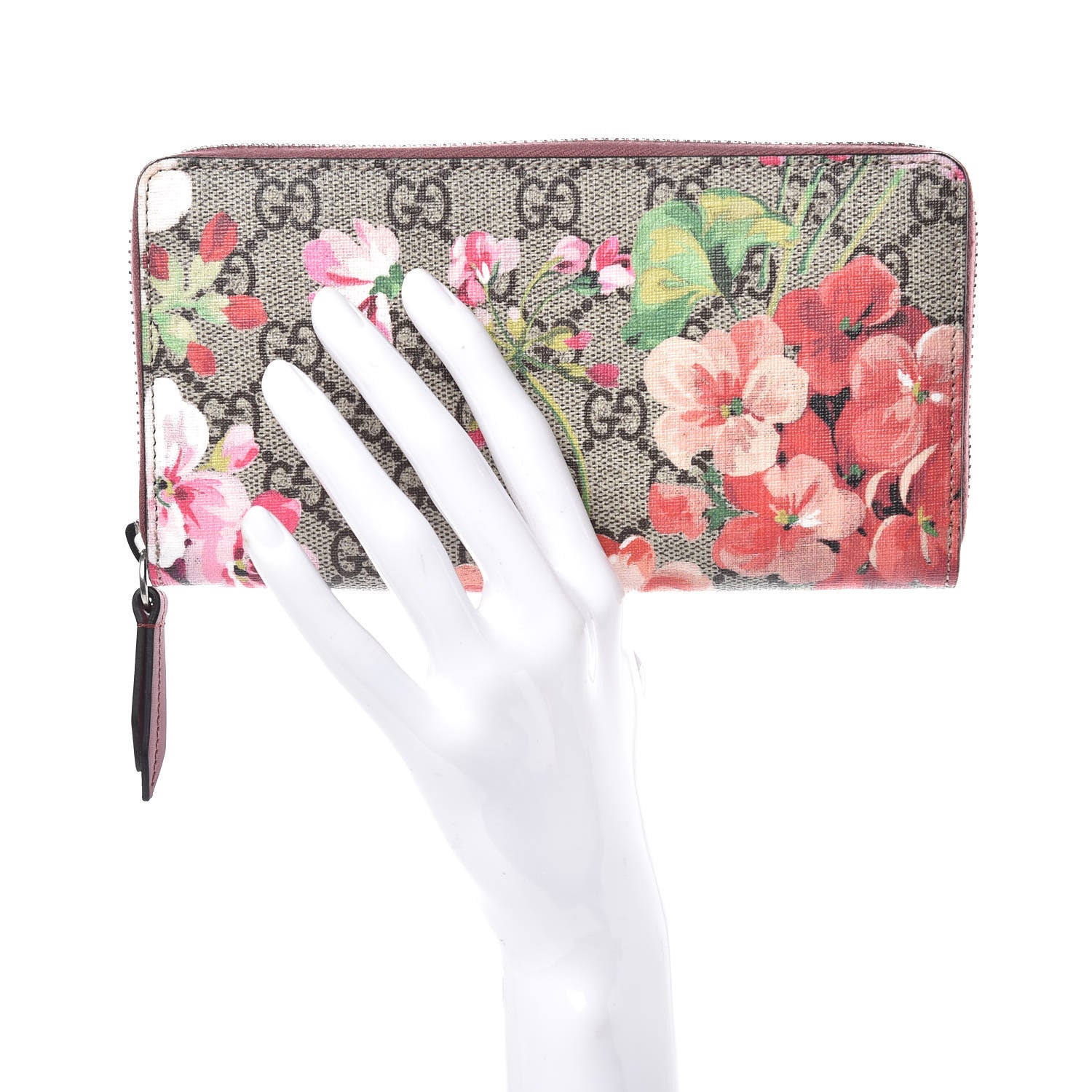 Gucci GG Supreme Monogram Blooms Zip Around Wallet Beige Multicolor Dry Rose 2 of 9