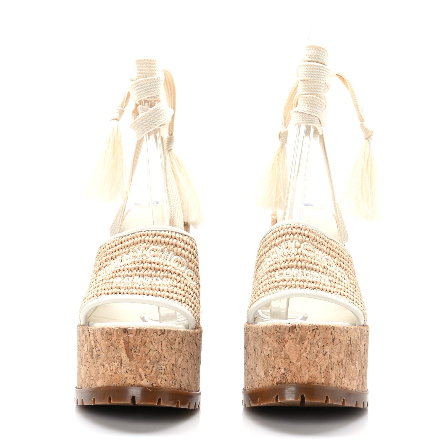 Jimmy Choo Raffia Embroidered Gal 130 Wedge Sandals 39 Natural Ecru 2 of 6