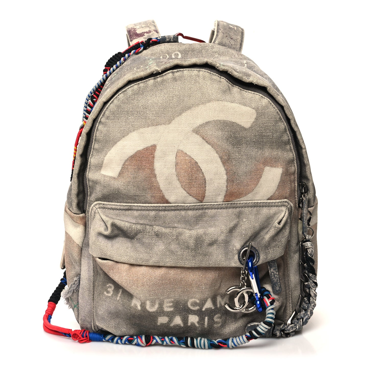 Graffiti Printed Canvas Medium Backpack Grey