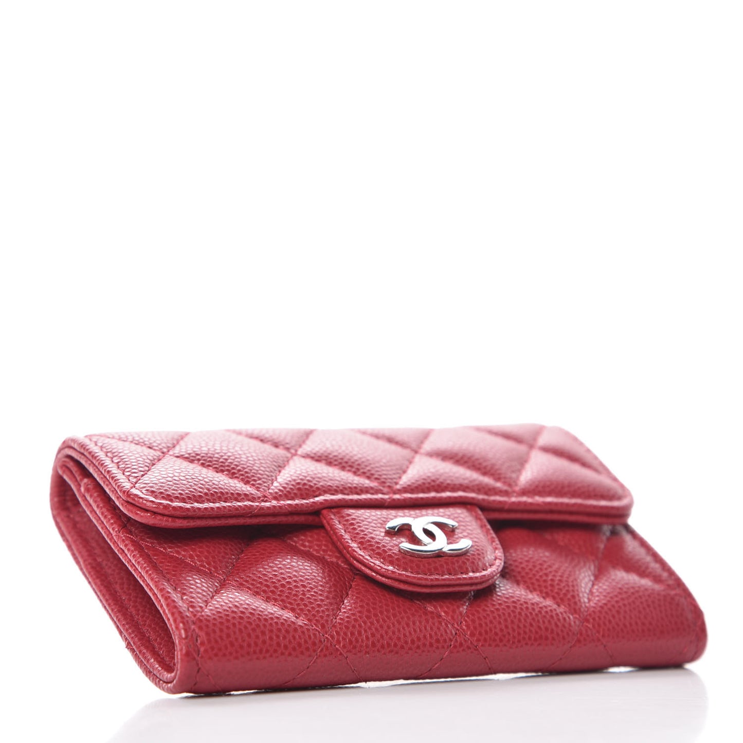 Caviar Quilted Flap Card Holder Dark Red