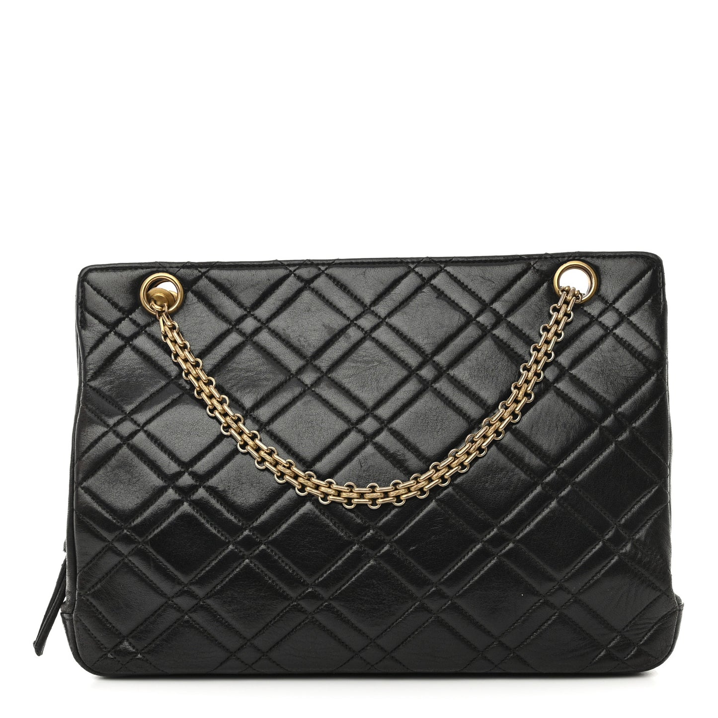 Lambskin Double Stitch Quilted Tote Black