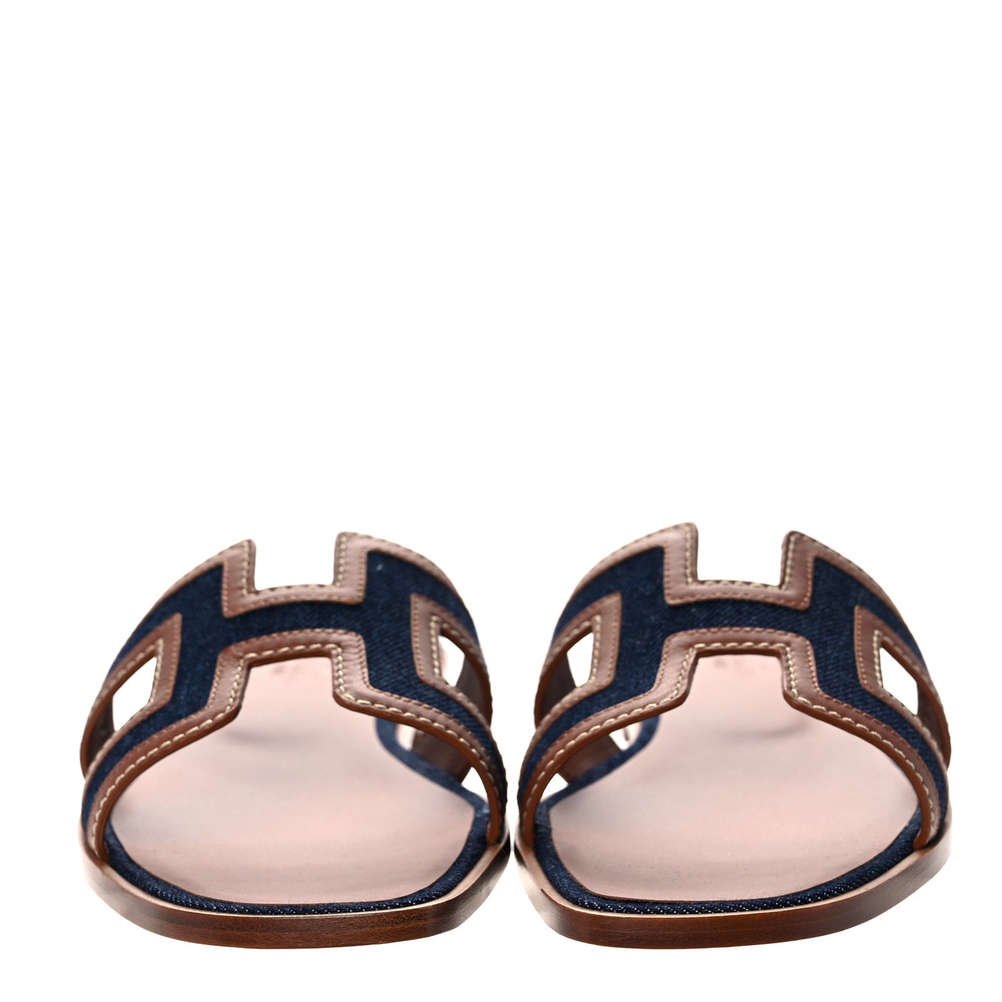 Calfskin Denim Oran Sandals 40 Bleu Brut Gold