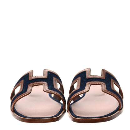 Hermes Calfskin Denim Oran Sandals 40 Bleu Brut Gold 2 of 8