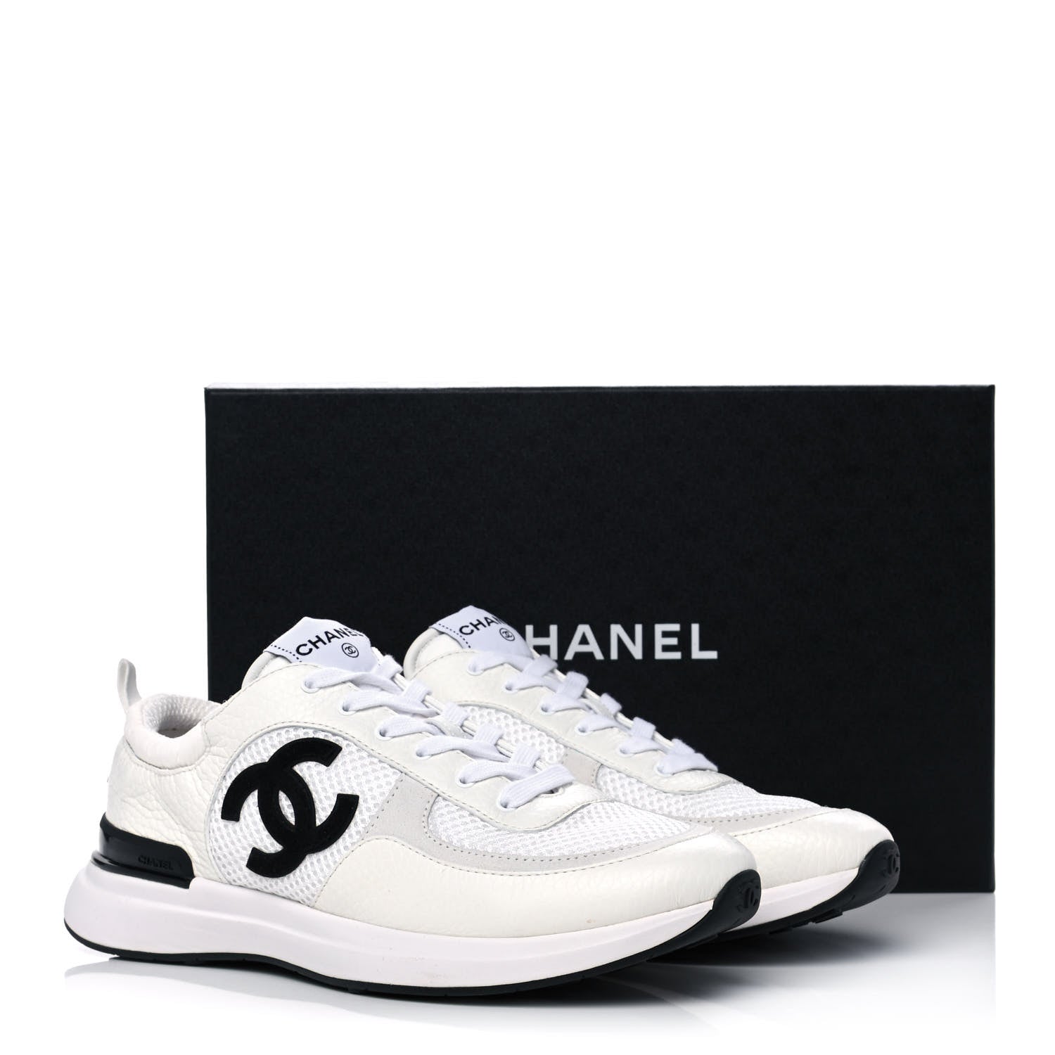 Chanel Calfskin Mesh Lycra Suede Womens Logo Sneakers 40 White 9 of 9