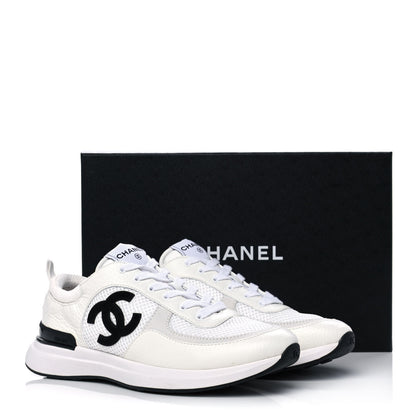 Chanel Calfskin Mesh Lycra Suede Womens Logo Sneakers 40 White 9 of 9